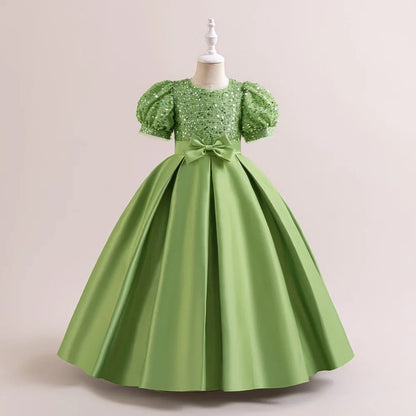 Summer Sequin Bridesmaids Party Girl Dress Elegant Bow Wedding Princess Prom Kids Dress For Girls Gala Birthday Evening Costumes