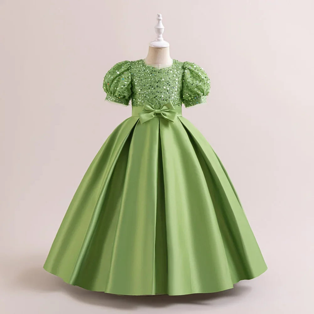 Christmas Sequin Bridesmaid Girl Dresses Elegant Bow Wedding Party Princess Prom Kids Dress For Girls Birthday Evening Costumes