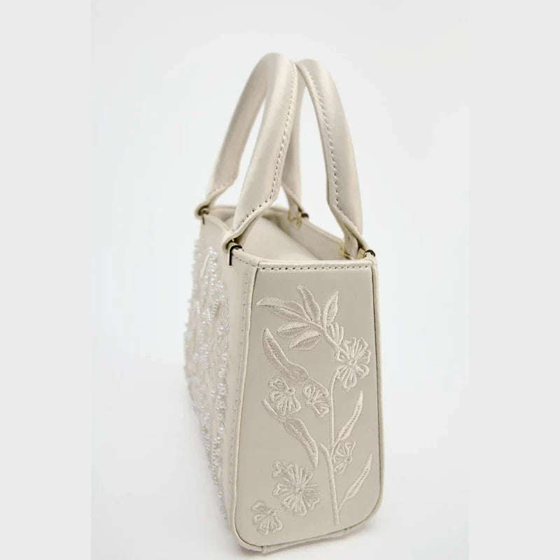 Bolsa Tote Mini Duffel Pérola, Bolsa Transversal Feminina com Correntes, Bolsa Pequena Elegante Designer de Luxo Feminina