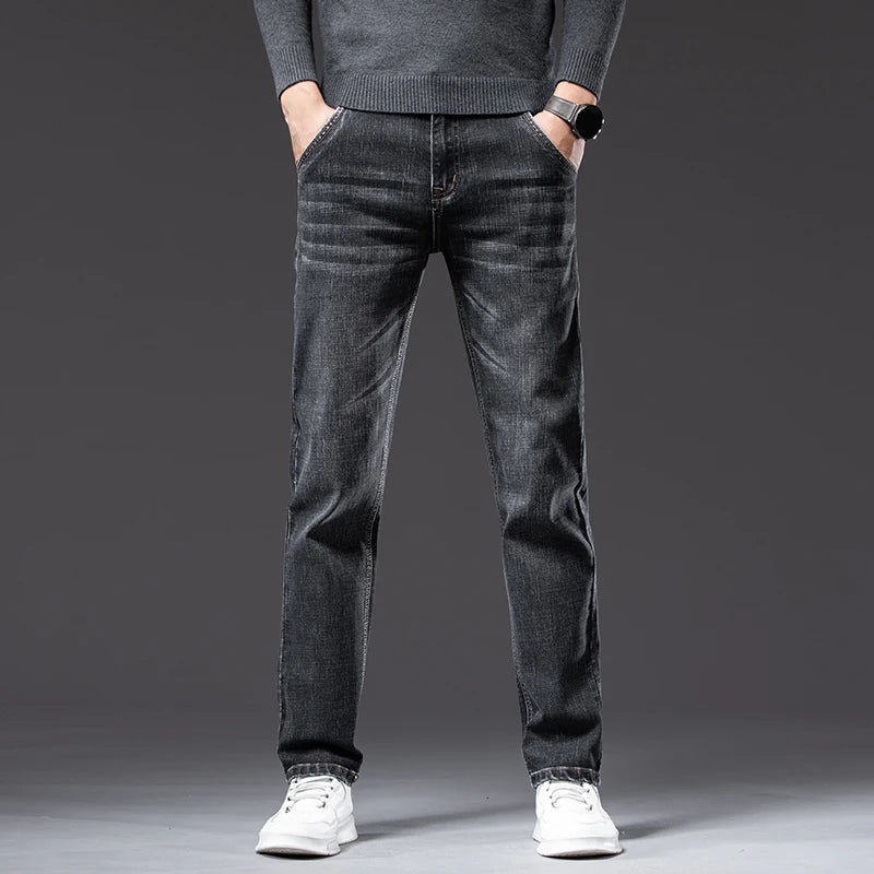 Autumn Winter New Business Men's Jeans Classic Fashion Stretch Washed Casual Denim Trousers Comfortable Straight Male pants