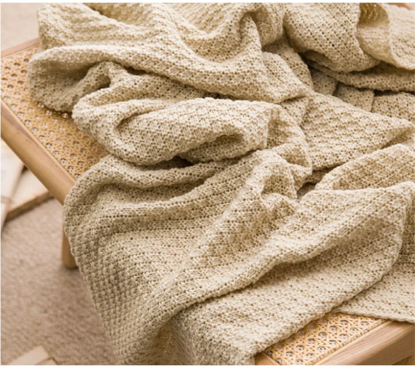 Nordic Blankets for Bed Sofa Couch Chunky Knit Bedspread Knitted Throw Blanket with Tassel Plain Color Waffle Embossed Blanket
