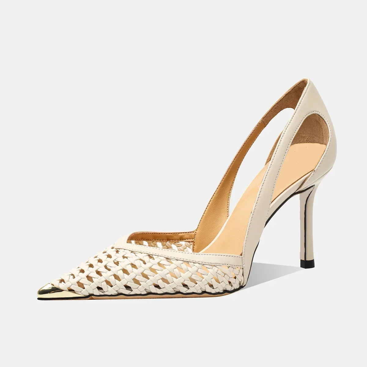 Women Hollow Sandals Elegant Pointed Toe Metal Straps High Heels Shoes Women Elegant Fashion Concise Sandals  Zapatos De Mujer