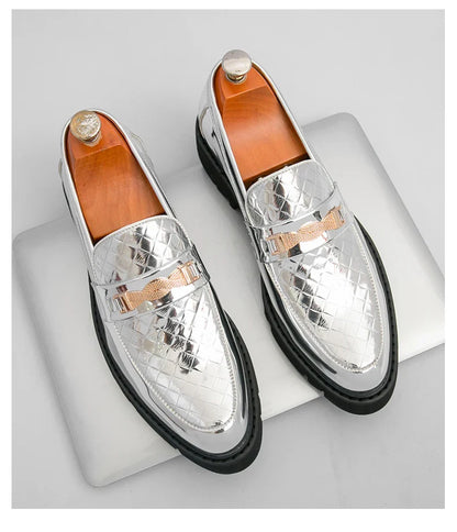 British Style Gold Luxury Loafers For Man Leather Shoes Design Pointed Toe Men's Dress Shoes Casual Wedding Formal Shoes Men