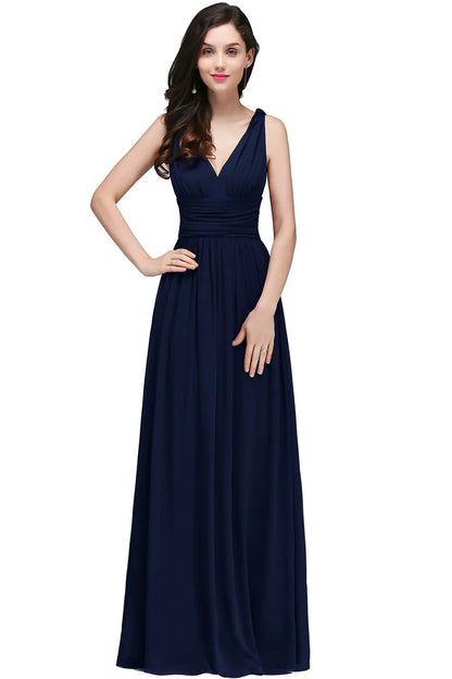 Elegant Burgundy V Neck Long Evening Dresses Summer Sleeveless Chiffon Ruched Formal Wedding Party Prom Gowns Vestido De Fiesta