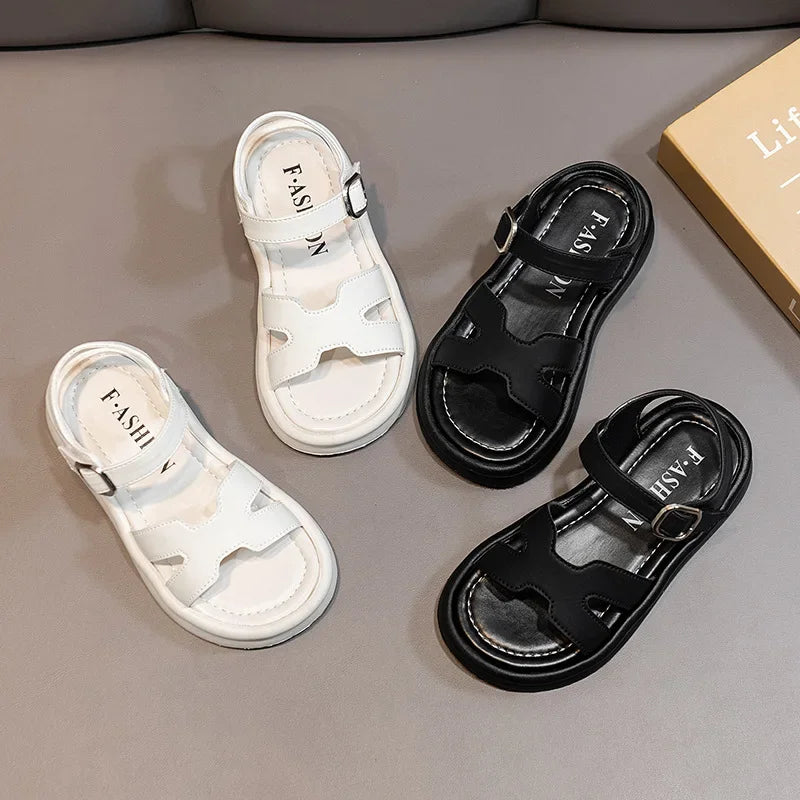 New Summer Girl Sandals Fashion Solid Color Children Causal Versatile Open-toe Beach Shoes Breathable Kids Thick Bottom Sandals