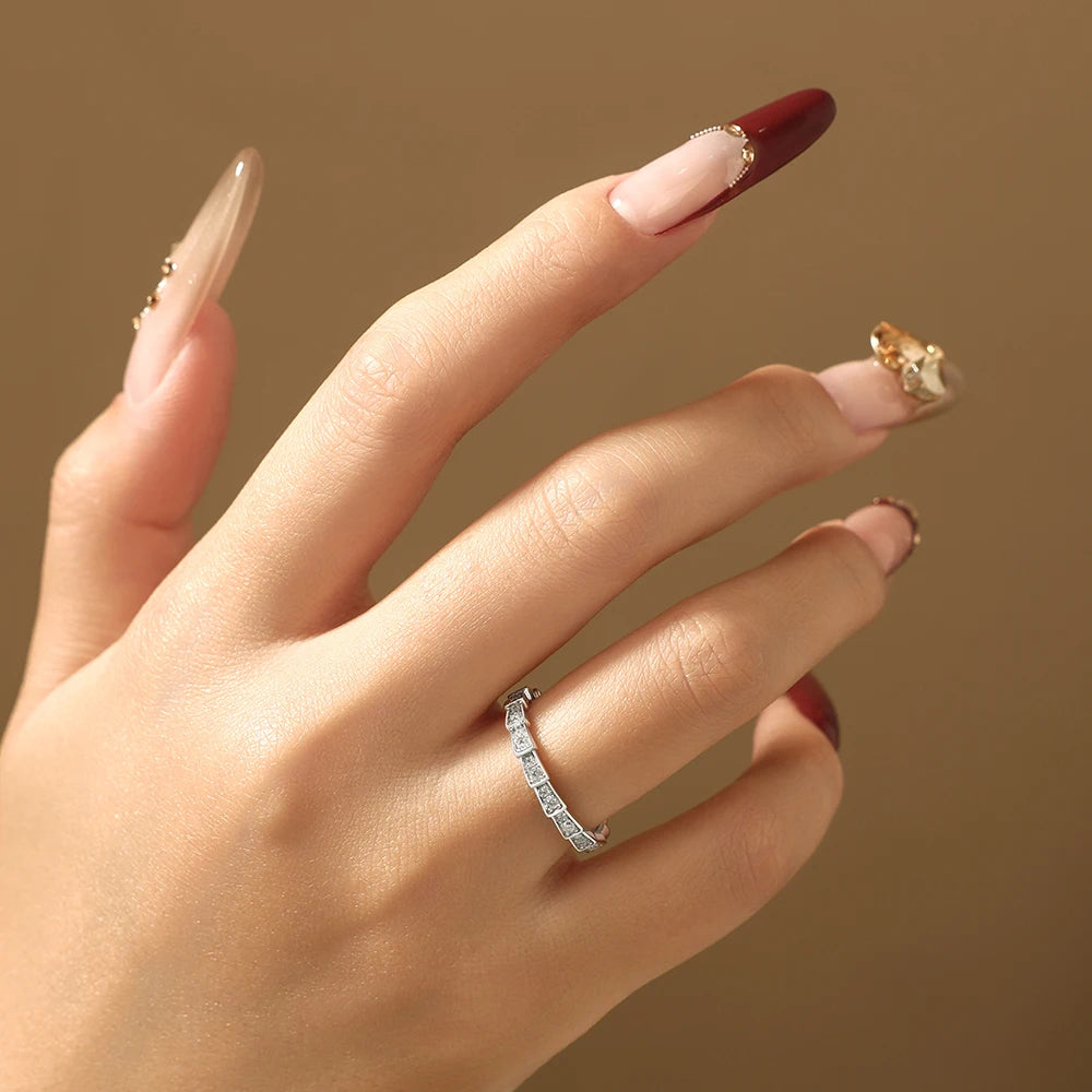 S925 Silver Snake Ring Pave Moissanite Wedding Eternity Band Stackable Luxury Fine Jewelry forWomen Pass Diamond Tester