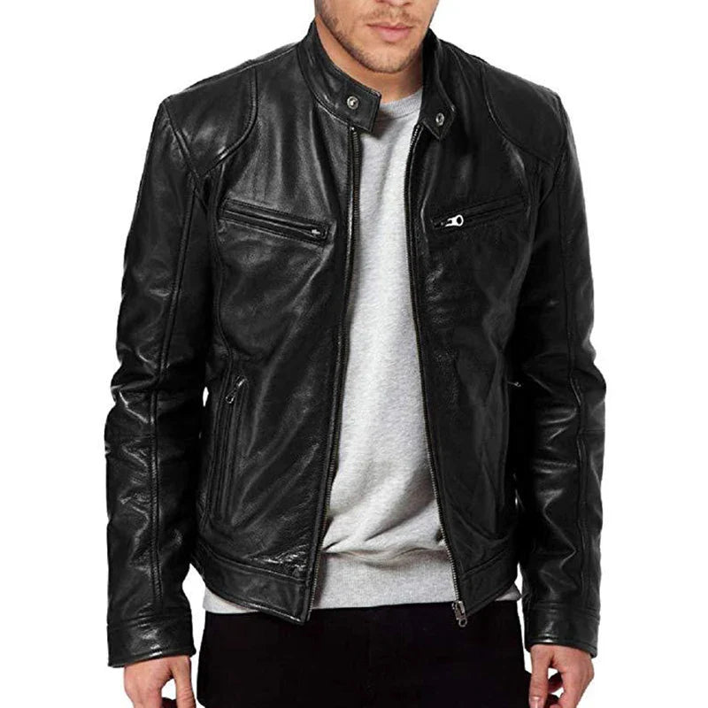Jaquetas de Couro Masculinas 2024 Jaquetas Casuais de Motocicleta Masculinas Casaco de Motocicleta Slim Fit com Lapela Jaquetas de Couro PU Outono Casaco de Couro Masculino Anti-vento