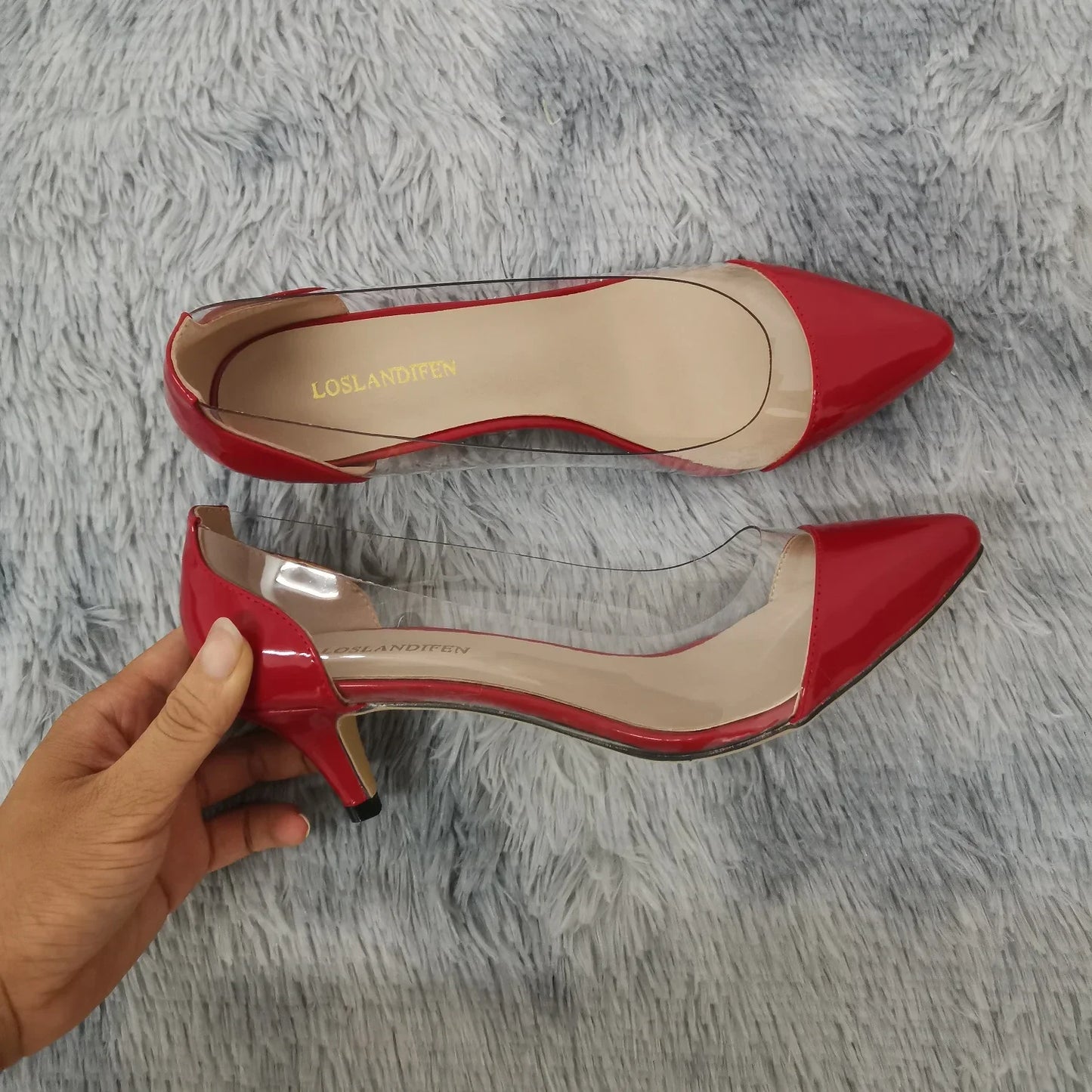 Women Pumps Spring Autumn PVC Transparent 5cm Low Heels Sexy Pointed Toe Slip-on Thin High Heels Party Wedding Shoes