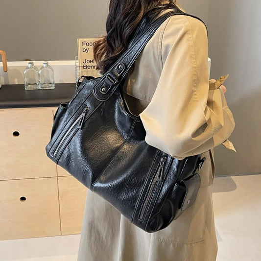 Daily Business Commuting Large Capacity Tote Hand Bags Soft Pu Leather Shoulder Bags for Women Zipper Women's Handbags Quality