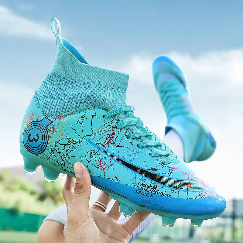 Fashion Men Professional Soccer Shoes Outdoor Cleats Unisex Ultralight Long Spikes Futsal Training Shoes Red Football Boots Men