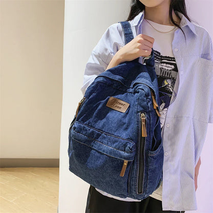 Fashion Backpacks for School Trend Student Jeans Bag Multi Pockets Large Capacity Rucksack Mochila De Escola Feminina 2023