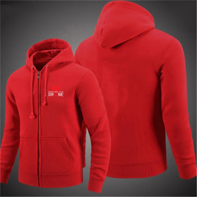 Professional Pilot Drone Autumn Hooded Sweatshirts Men's Hoodie Cardigan Solid Color Classic Jacket Clothing Tops
