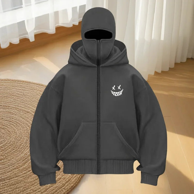 Men's fashion fitness street designer hoodie, autumn and winter fashion casual zipper hoodie, loose masked sweatshirt