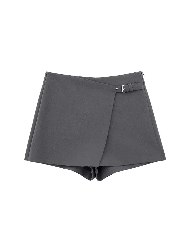 Women Fashion Solid Bandage Side Zipper Mini Skirts Shorts Vintage High Waist Female Chic Lady Shorts