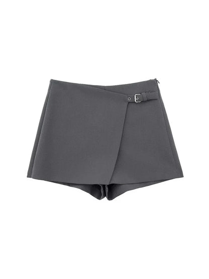 Women Fashion Solid Bandage Side Zipper Mini Skirts Shorts Vintage High Waist Female Chic Lady Shorts