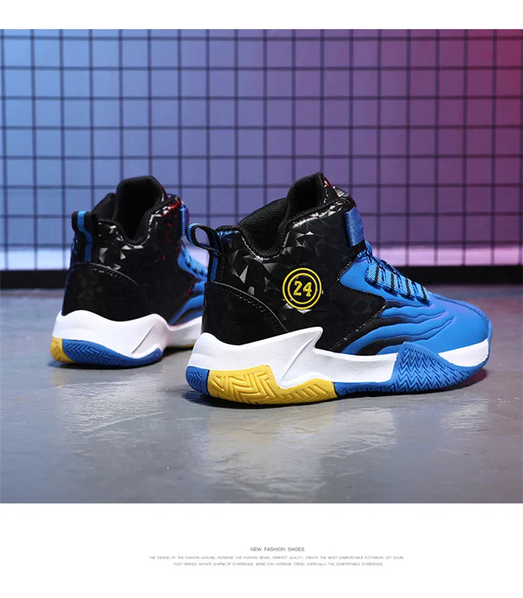 Kids Basketball Shoes Boys Rotary Buckle Sneakers Non-slip Child Trainer Basket Shoes Outdoor Children Sport Running Footwear