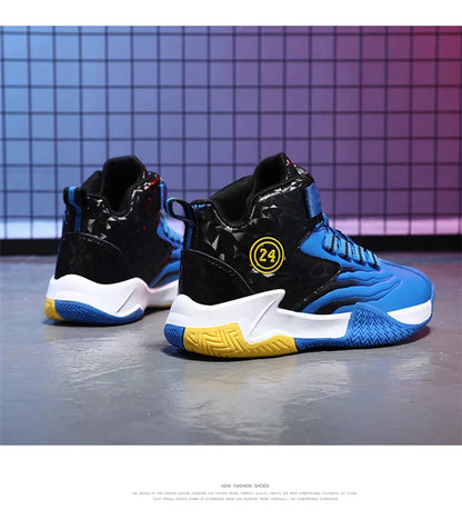 Kids Basketball Shoes Boys Rotary Buckle Sneakers Non-slip Child Trainer Basket Shoes Outdoor Children Sport Running Footwear