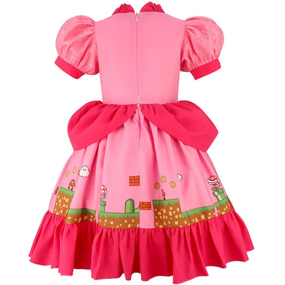 Princess Peach Costume Cosplay Jumpsuits For Girls Birthday Party Easter Carnival Performance Rompers Disguise Pink Clothing