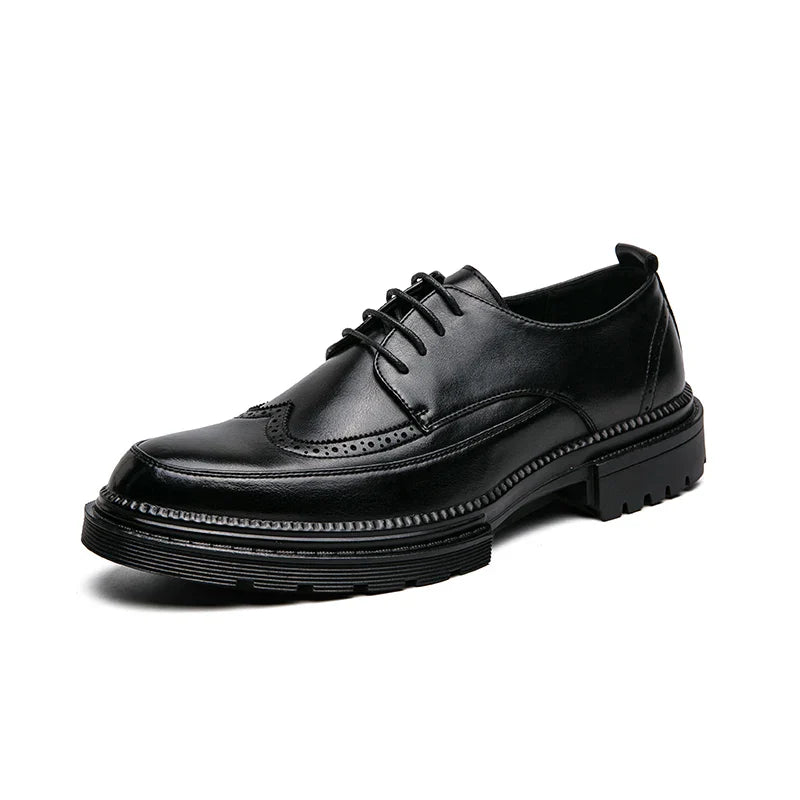 New Brock engraved casual leather shoes for men genuine leather business formal wear British thick-soled height-increasing style