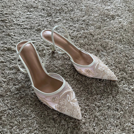 Thin High Heels Sandals Women 2025 Summer Sexy Slingback Pointed Toe Pumps Dress Shoes Woman Sandalias De Mujer
