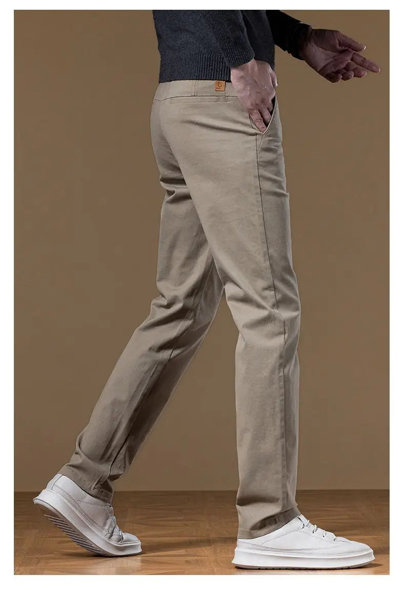Classical Men's Casual Pants Straight Leg Elastic Solid Color Business Trousers Fashionable Soft Comfortable  Clothes Long Pants