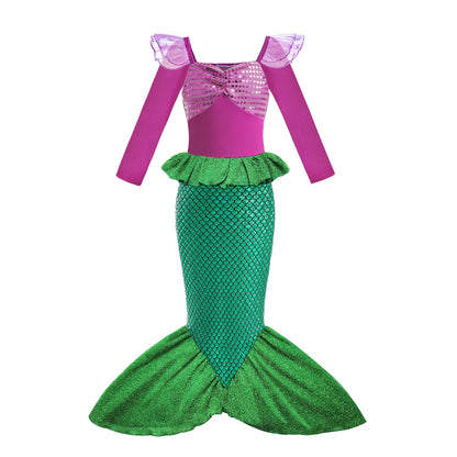 Mermaid Costume for Girl Long Sleeve Girls Dress Carnival Evening Party Dresses Kids Halloween Birthday Prom Dress Up Clothes
