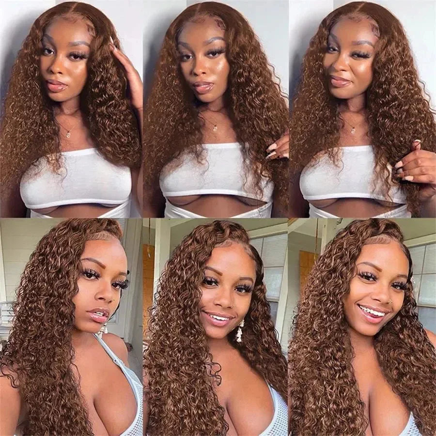 Chocolate Brown Curly Lace Front Wigs Human Hair Pre Plucked Deep Wave HD Transparent Lace Frontal Wig Brazilian Glueless Wigs