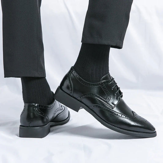High Quality Height Increase Oxford Dress Shoes Men Genuine Cow Leather Suit Shoes Lift Brogues Wedding Formal Elevator Shoes