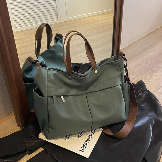 Stylish Nylon Women's Tote Bag Shoulder Handbag with Large Capacity And Two Pockets for Commuting