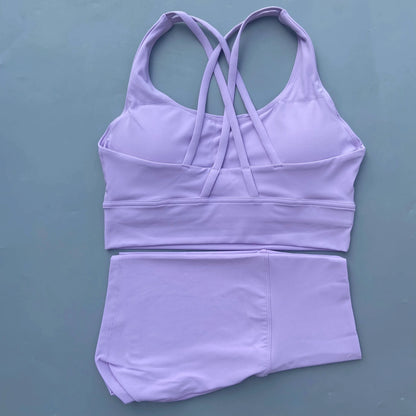 Solid Color gym bike Yoga Set short Legging +cross sport bra Tracksuit  Athletic Women Gym Suit Comprehensive Training Jogging