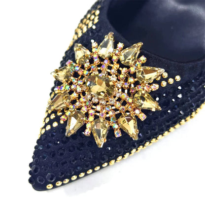 Specials Italian Women Heels Shoes and Bag Set Royal Purple Color Comfortable With Rhinestone for Party
