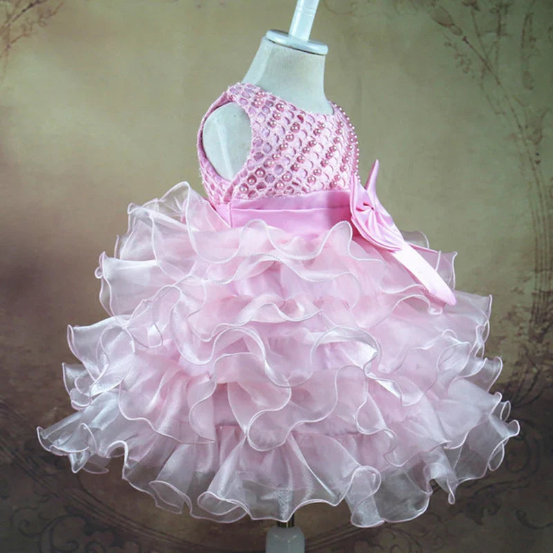 Vestido de Pérolas para Bebês Meninas, Princesa, com Camadas, Vintage, para Festa de Aniversário, Vestido de Baile de Natal, Roupinhas de Bebê de 3 a 24 Meses