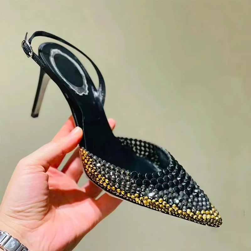 Rhinestones Gradient Slingbacks Women Pumps Fashion Bling Crystal Banquet Stiletto High Heels Fashion Party Prom Shoes