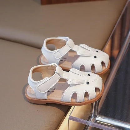 Toddler Children Sandals Rabbit Lovely White Brown Kids Summer Shoes Unisex Breathable Flexiable Comfy Boys Girls Shoes 21-30