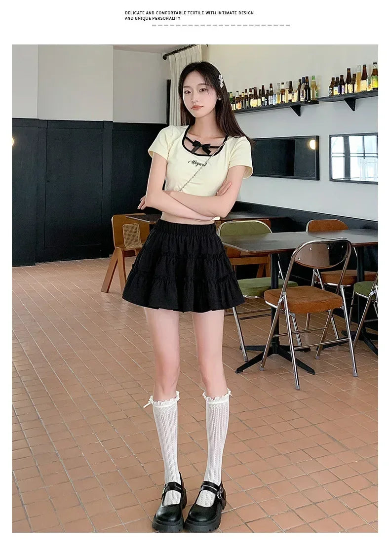 Elegant pink mini dress new summer thin style French ballet design cake skirt lace edge WOMEN'S JK skirt