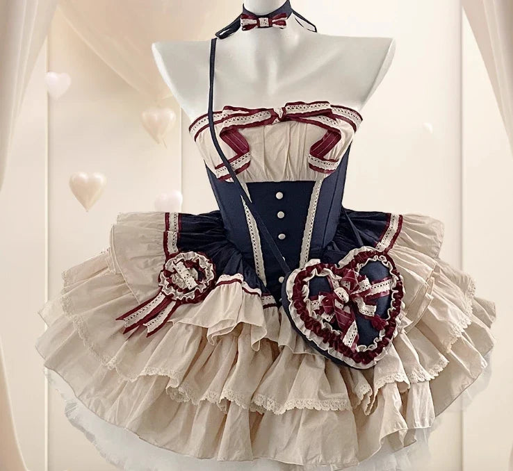 Girls Birthday Lolita Dress 2024 Spring and Summer Women's Tube Top Satin Bowknot Slim Pettiskirt Short Mini Party Dress
