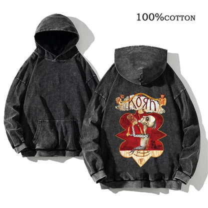 World Tour Hoodies Vintage Washed Men's Sweatshirts Cotton Hip Hop Streetwear Hooded Pullover Loose Y2K Tops