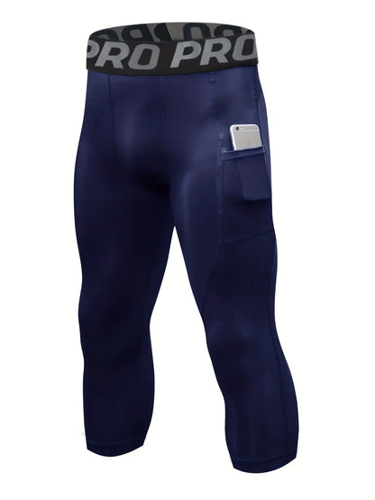 3/4 Compression Pants Men Quick Drying Gym Workout Leggings Basketball Running Athletic Sports Training Base Layer Bottoms