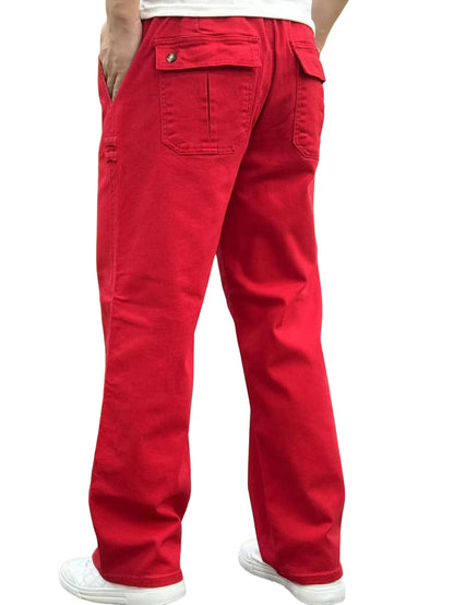 Men's Stretch Waist Pants Basic and Versatile Design Business Classic Style Red Loose Straight Pants