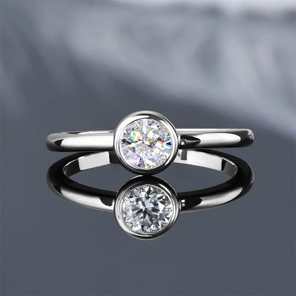 18K Gold Plated Solitaire Ring 0.5CT Bezel Moissanite Rings for Women Real Silver 925 sterling Promise Engagement Jewelry