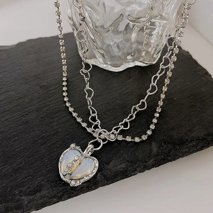 Y2K Accessories Fashion Peach Heart Water Drop Pendant Necklace Pink Crystal Egirl Sweet Cool Clavicle Chain Aesthetic Jewelry