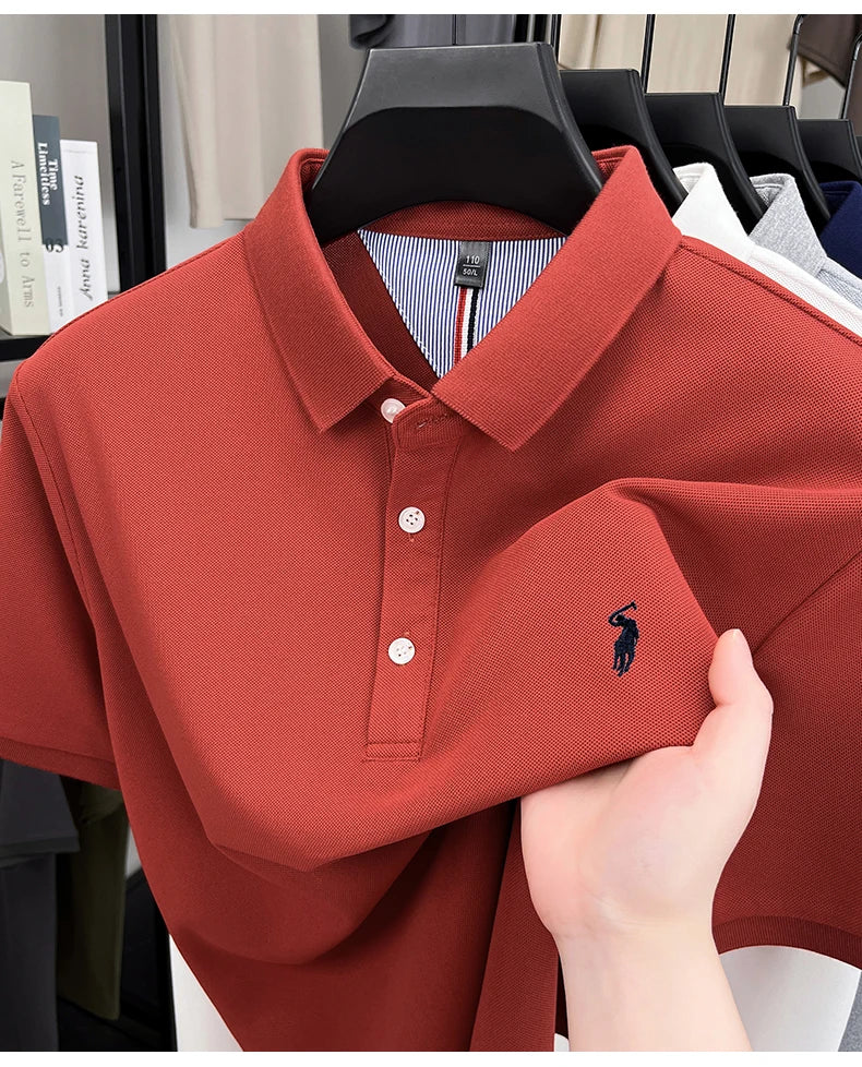 Luxury brand short sleeve men polo shirt summer ice silk breathable high-end pony embroidery design casual business Paul T-shirt