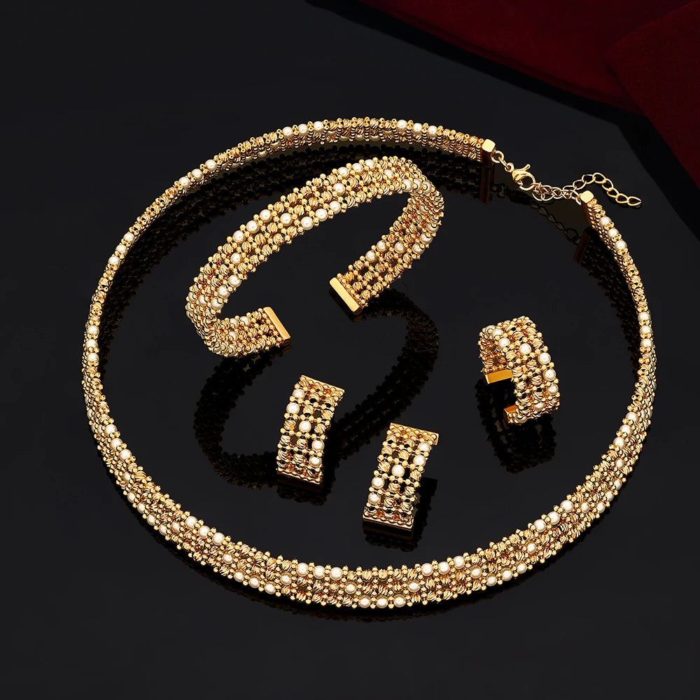 Dubai Casamento Nupcial Conjuntos Completos De Joias Para Mulheres Festa Luxo Nigéria Banhado A Ouro Contas Gargantilha Colar Conjunto De Joias