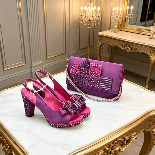 Luxury Shoe and Bag Set for Party in Women Italian Wedding Matching Shoes and Bag Decorated with Rhinestone Bride Shoes Designer