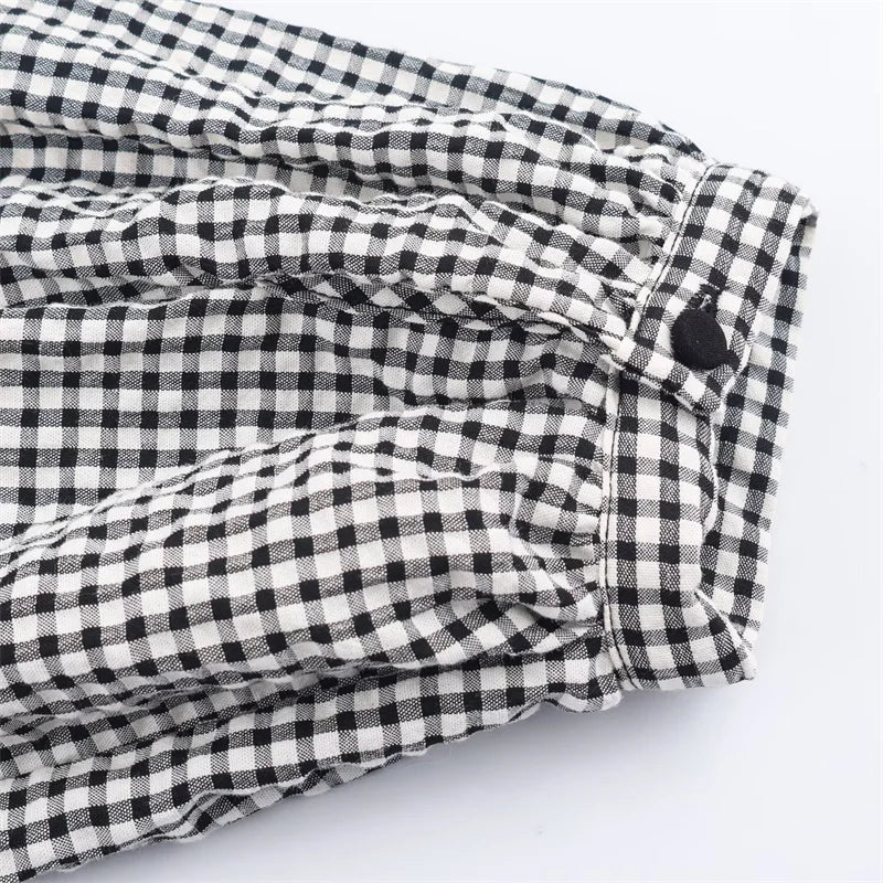 Elegant Fashion Chidori Plaid Ruffles Chiffon Shirt Spring 2025 Ruffled Neck Long Butterfly Sleeve Loose Tops Women's Clothing