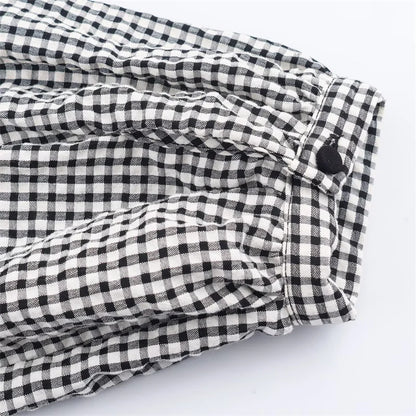 Elegant Fashion Chidori Plaid Ruffles Chiffon Shirt Spring 2025 Ruffled Neck Long Butterfly Sleeve Loose Tops Women's Clothing