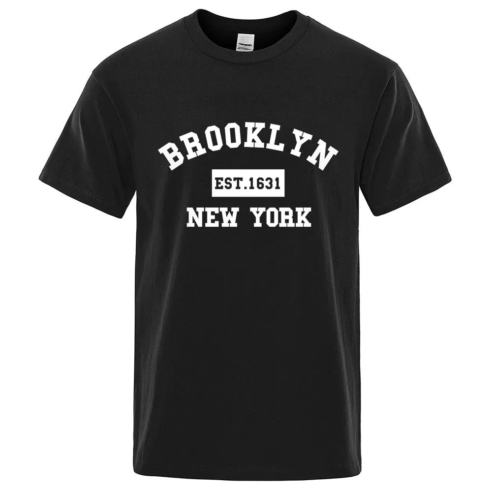 Brooklyn Est. 1631 New York Letter Print T-Shirt Man Casual Loose T-Shirts Summer Cotton Tops Fashion Breathable Tee Clothing