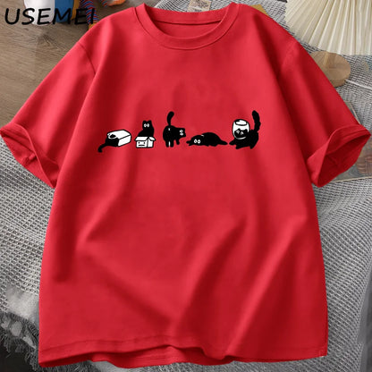 Five Mood Cats T-Shirts Oversized Cat Mom Tee Funny Cotton Short Sleeve Cat Lovers T Shirt Men Women Casual O Neck Summer Tops