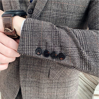 Boutique Suits (Blazer+ Vest + Pants) Men Fashion Hosting Work Business Wedding Casual Linen Art Style Elegant Gentleman's Suit