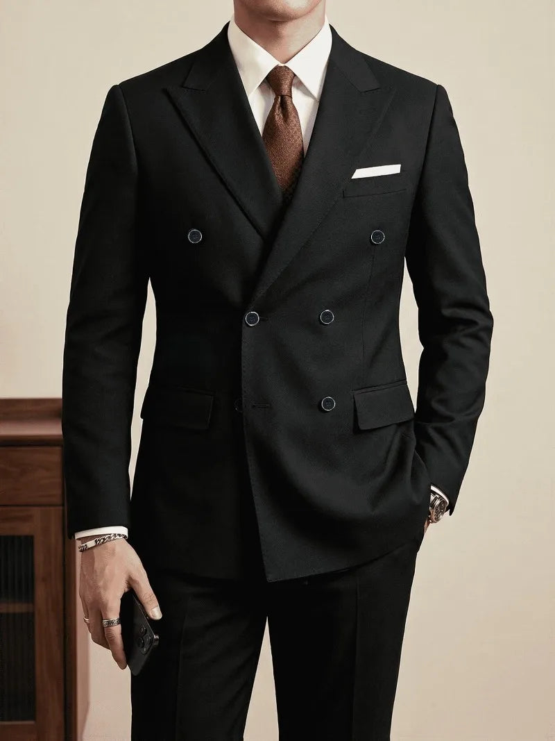 Double Breasted Mens Suit Four Seasons Wedding Business Formal Slim Fit Tuxedo Jacket Trouser Set
